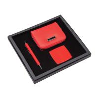 5042 Kırmızı Hediyelik Set - Bayan Cüzdan - Metal Touch Pen Kalem - Plastik Ayna