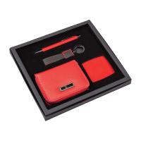 5044 Kırmızı Hediyelik Set - Bayan Cüzdan - Plastik Ayna - Metal Anahtarlık Metal Rubber Tükenmez Kalem