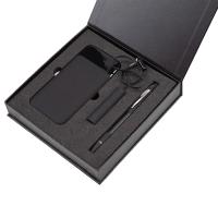 5057 Siyah Hediyelik Set - 10000mAh Wireless Powerbank - Usb Bellek Işıklı Rubber Metal Kalem